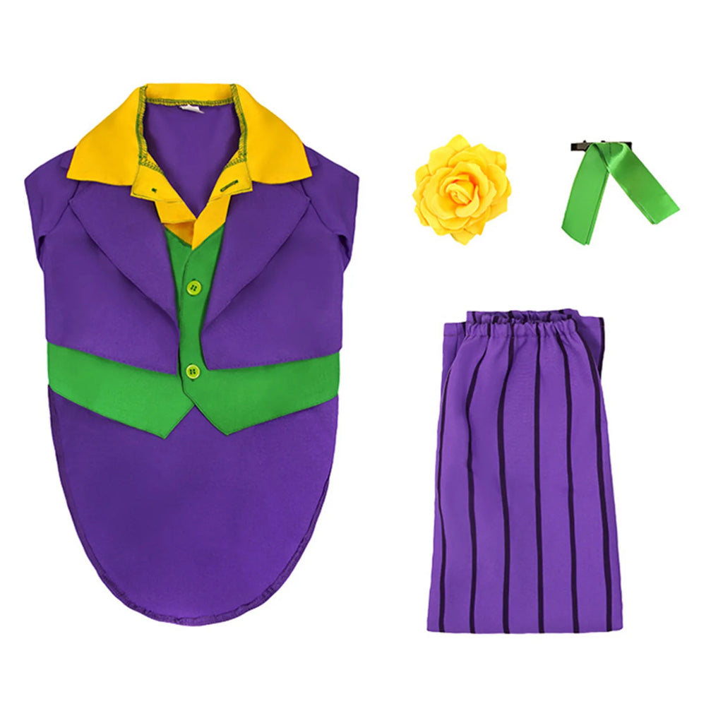 Halloween Joker Costume Green Wig Coat Bow Tie Pants Corsage For Child Toddler Boys Joker Comic Cosplay Party Outfits