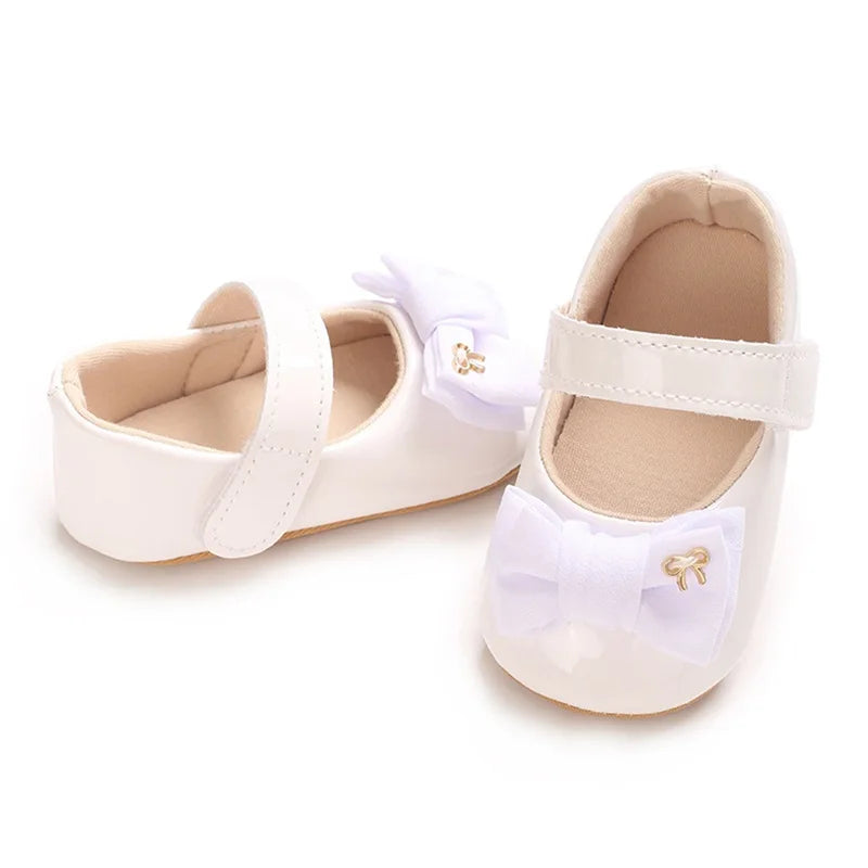 Infant Girls Bowknot Mary Jane Flats with Non-Slip Sole Cute Princess Dress Shoes for Newborns Adorable Crib Shoes