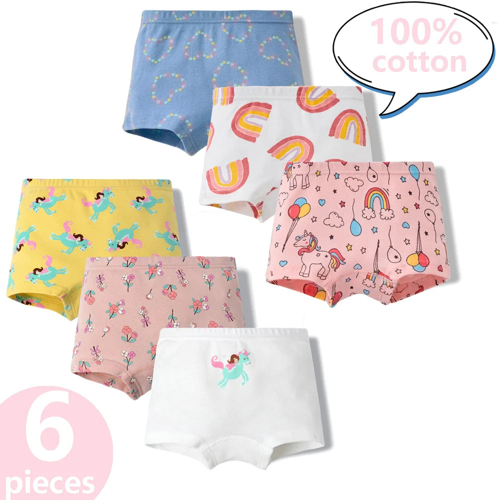 3/6 Pcs Children's Girls Panties Sets 100% Cotton Pretty Cartoon Unicorn Print Underwear For Girl Infant Undies Boxer Breathable