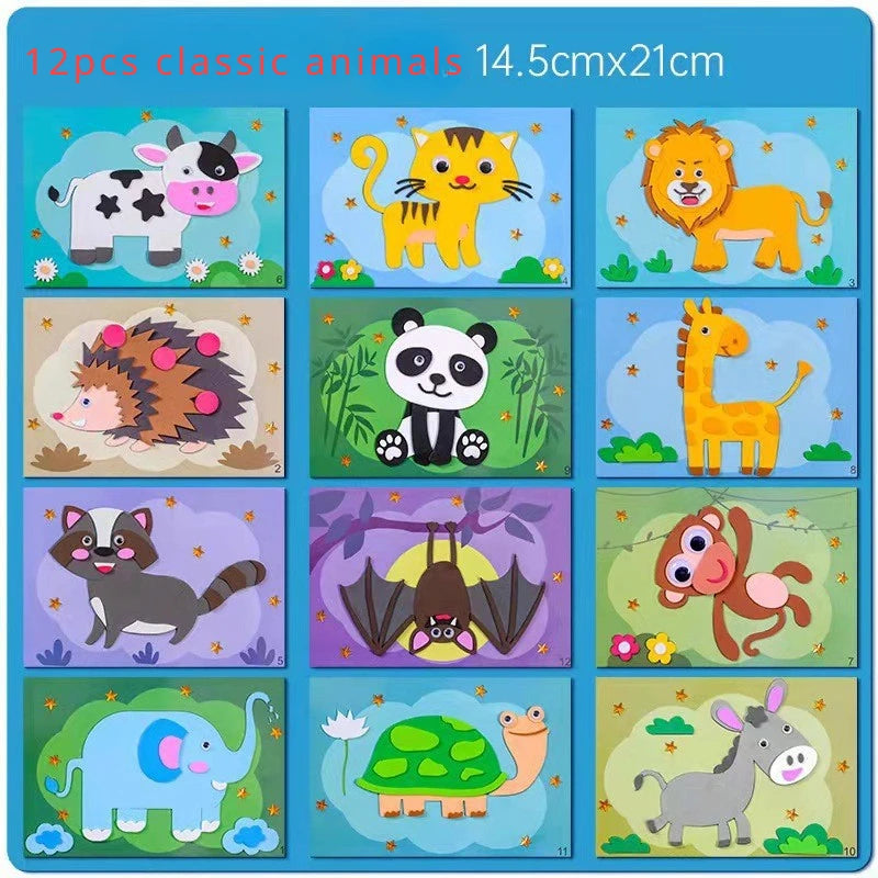 Cartoon EVA Sticker Toys DIY Kids Animal Handmade Stickers 3D Puzzle Game Cartoon Painting Stickers Learning Toys for Kids