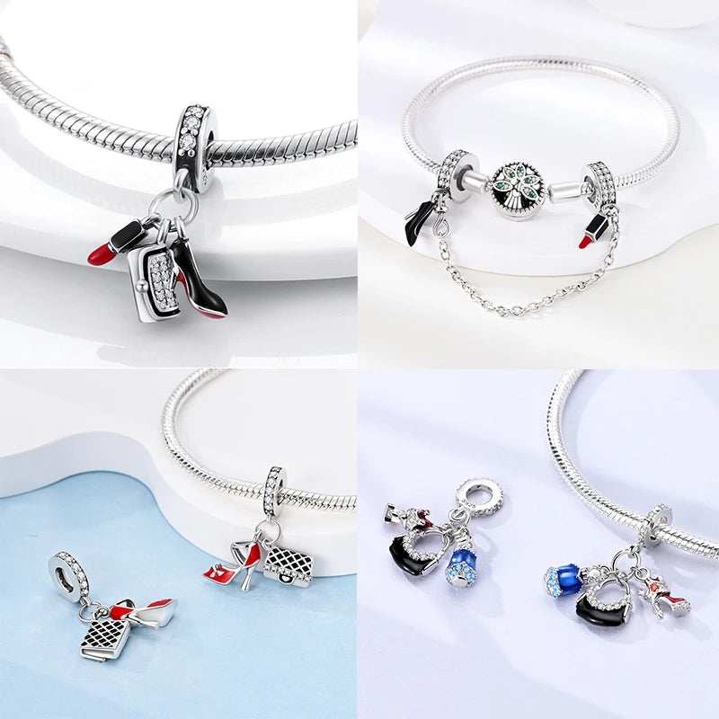 925 Sterling Silver Original Pink Ballet Shoes Charms Ballet Dancer Pendants For Women DIY Bead Fit Original Bracelet Necklace