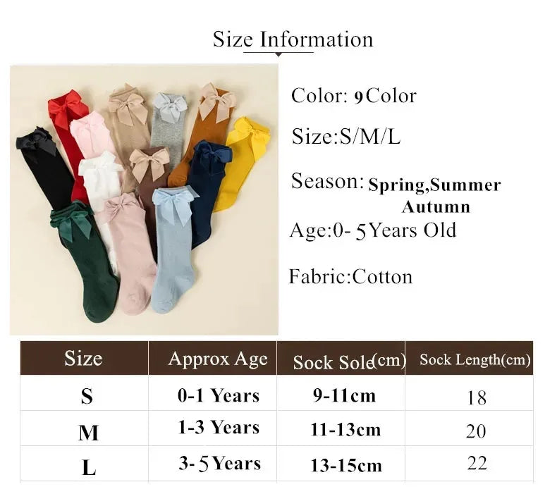 3Pairs/Lot Baby Toddlers Socks Autumn Spring Children Kids Girls Knee High Long Sock Cotton Big Bow Spanish Style Princess Socks