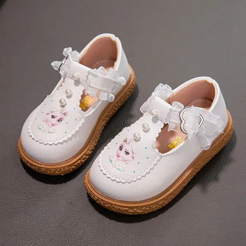 Disney Girls' Leather Shoes Lolita Princess Elsa Shoes Soft Sole Shoes Spring Children's Autumn Girl White Shoes Size 23-35