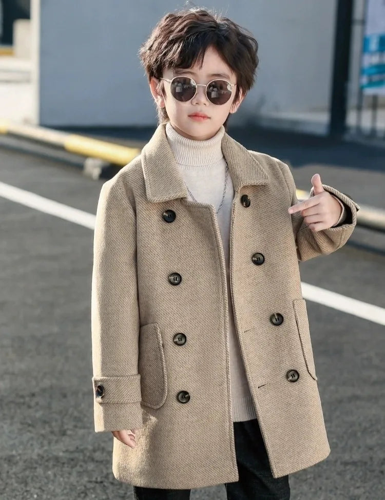2025 Autumn Winter Kids Korean Style Plus Size Warm Thickened Wool Coat Windbreaker Stylish Outdoor Jacket
