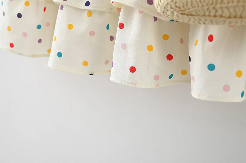 (9 Months -4 Years Old) Summer New Colorful Polka Dot Baby Girl Dress, Countryside Style Children'S Clothing Free Gift Bag