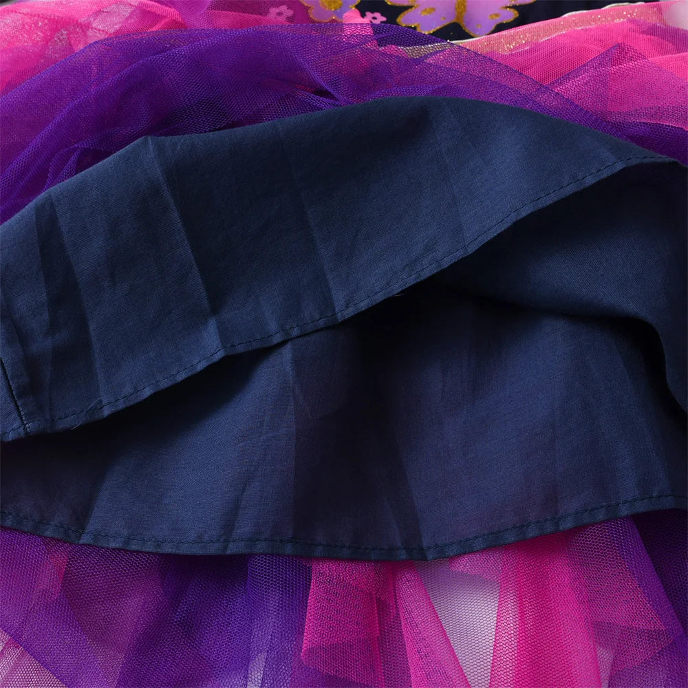 VIKITA Girls Autumn Spring Tutu Mesh Dress Kids Butterfly Flower Print Irregular Dresses Girl Birthday Party Princess Vestidos