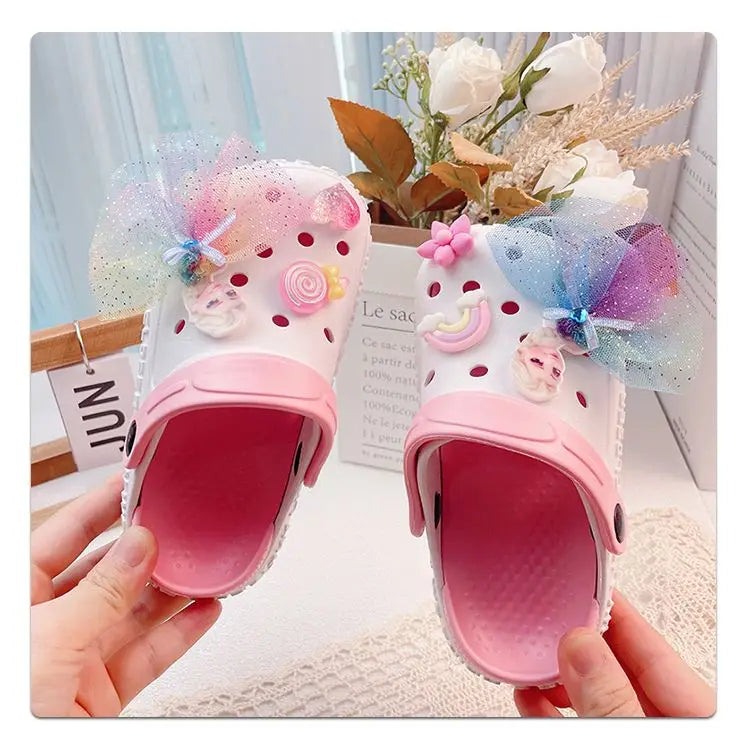 Disney Girls' Slippers Summer Princess Elsa Children's Girls Hole Shoes Summer Frozen Slippers Blue Pink Shoes Size 24-40