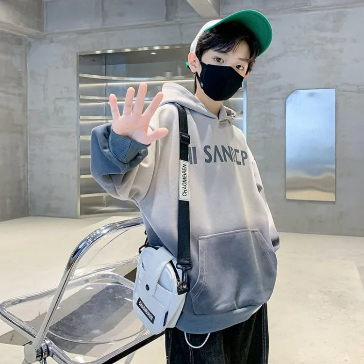 2025 Spring Autumn New Boys Mid-Large Size Trendy Stylish Eye-Catching Hooded Sweatshirt - Boys' Spring Streetwear Top