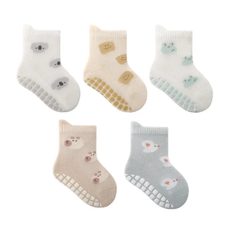5 Pairs Childrens Indoor Anti-Slip toddler Socks Cute Cartoon Pattern Kids Boys Girls Socks Comfortable Breathable for Toddler