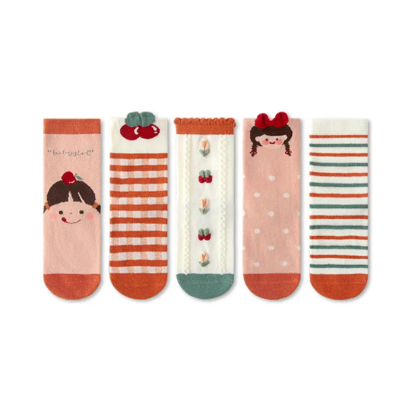 5/10 pairs/lot Kids Socks for Girls 2025 Cute Cartoon Unicorn Floral Print Children Ankle Short Breathable Cotton Toddler Sock