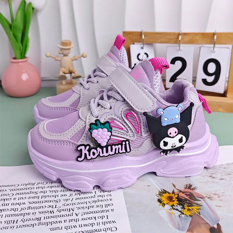Kids'Casual Shoes Children Cartoon PU Leather Spring Fashion Outdoor Sneakers Breathable Anti-slip Purple Khaki Size 26-37