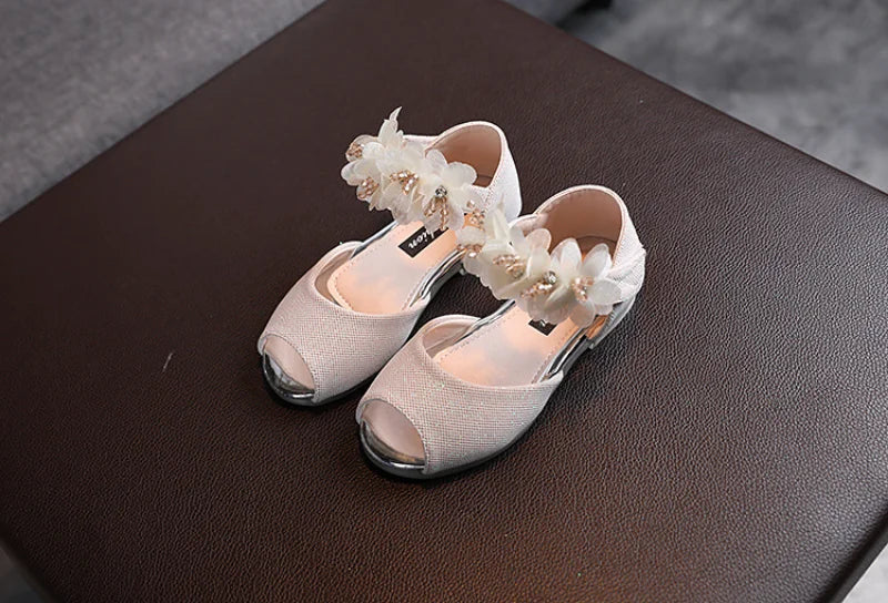 Girls Rhinestone Flower Shoes Low Heel Flower Wedding Party Dress Pump Shoes Princess Shoes For Kids Toddler