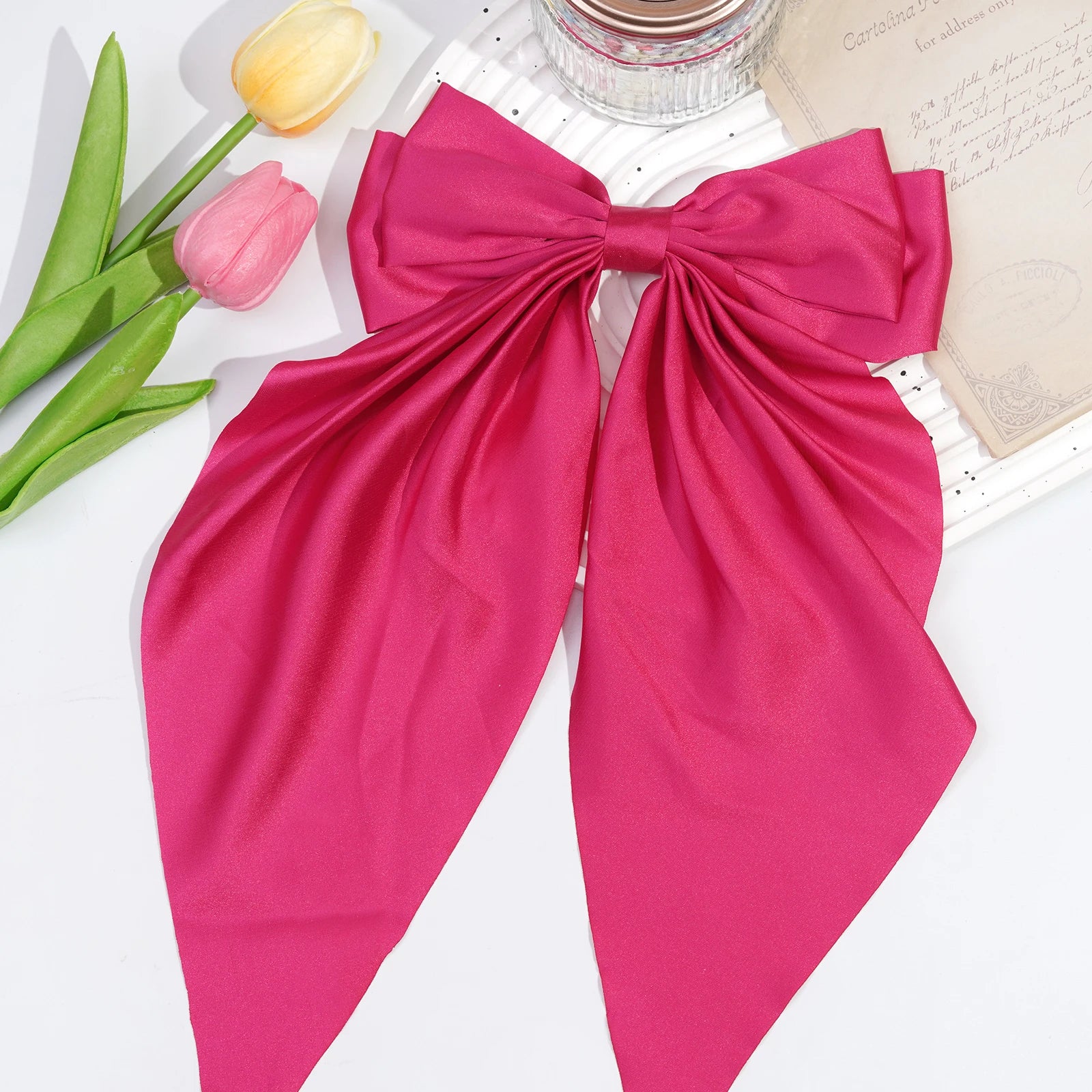 Multiple Elegant Large Bow Ribbon Clip for Women Fashion Simple Solid Satin Clip Ponytail Bow Hairpin Girls Hair Accessories