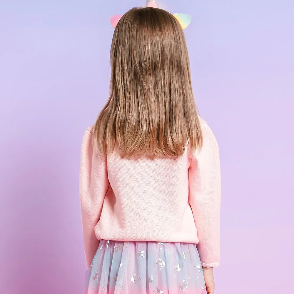 VIKITA Teengers Girls Sweater with Unicorn Kids Round Neck Autumn Spring Cozy Casual Pink Outfits Sweaters Children Clothing