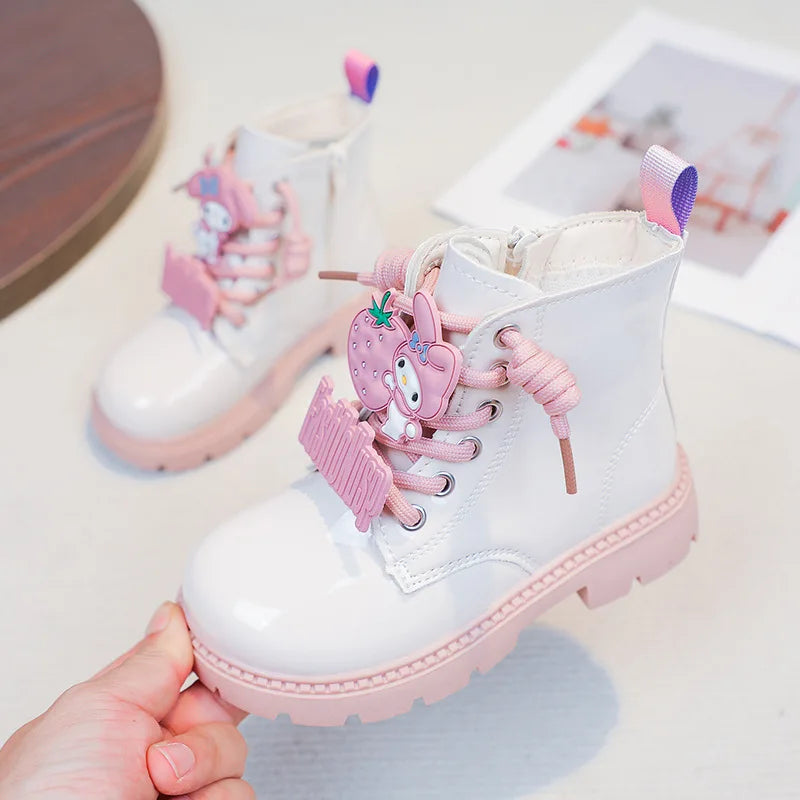 Kids'Casual Boots Ankle Boots PU Leather Cartoon Winter Shoes For Girls Anti-slip Thick Bottom Warm White Black Shoes Size 28-37