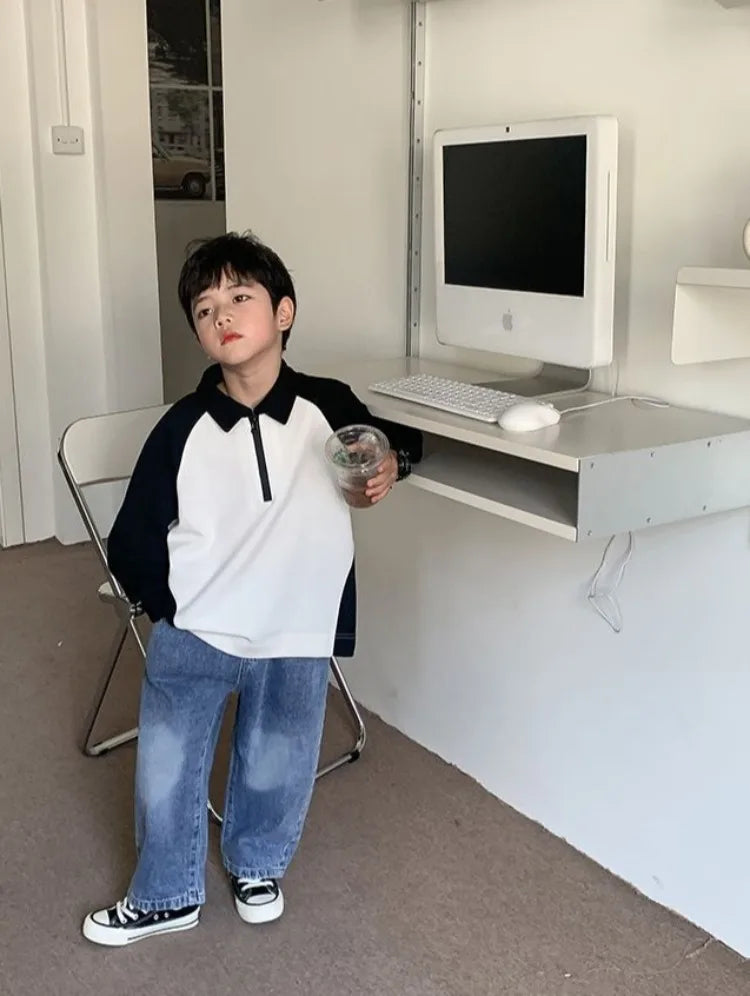 Boys' 2025 Spring/Autumn New Arrival Cotton Punk-Style Street-Savvy Trendy Polo Collar Sweatshirt - Stylish Baby Boys' Top