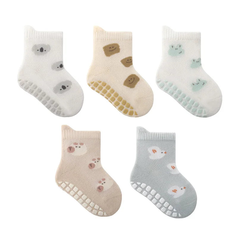 5 Pairs Childrens Indoor Anti-Slip toddler Socks Cute Cartoon Pattern Kids Boys Girls Socks Comfortable Breathable for Toddler