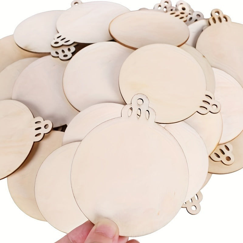 10PCS Unfinished Predrilled Wood Slices, Round Blank Discs With Natural Twine, For DIY Crafts, Christmas Party Decorations