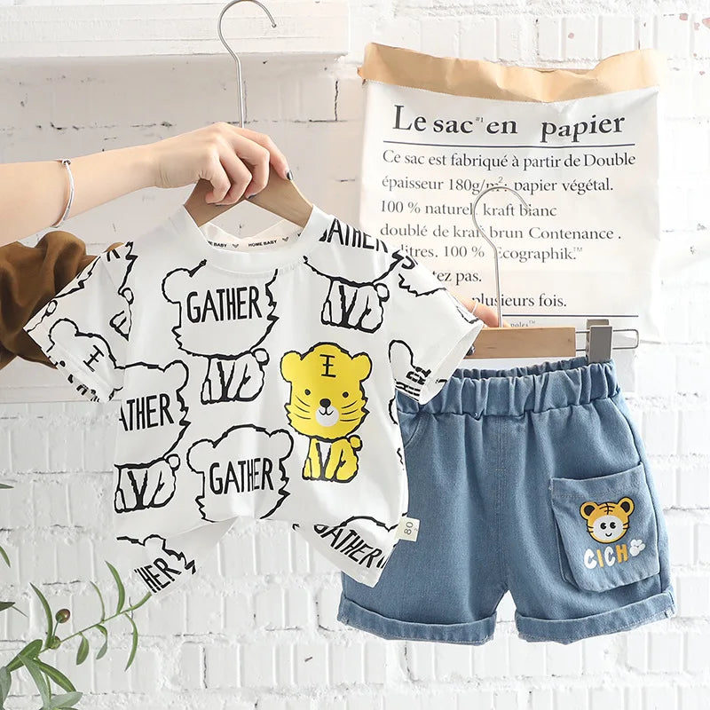 New Summer Baby Girls Clothes Children Cartoon Boys Short Sleeved Suit T-Shirt Shorts 2Pcs/Sets Toddler Costume Kids Tracksuits
