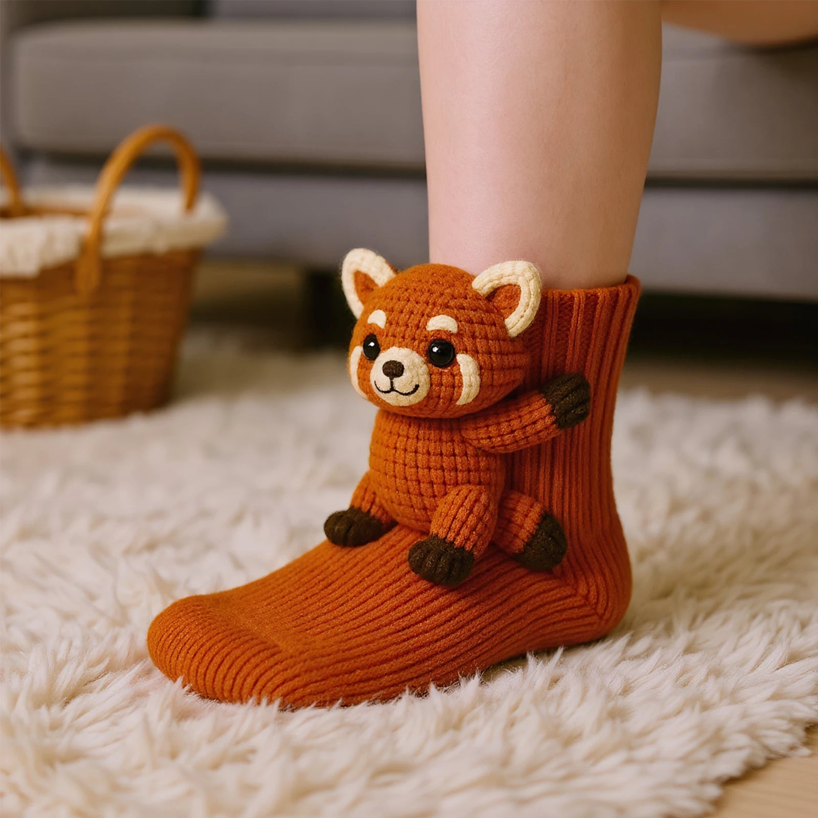 1-3 Pair 3D Knitted Animal Socks Warm Thick  Breathable Middle Tube Socks Cute Floor Socks Christmas Gift For Kids Adults ﻿