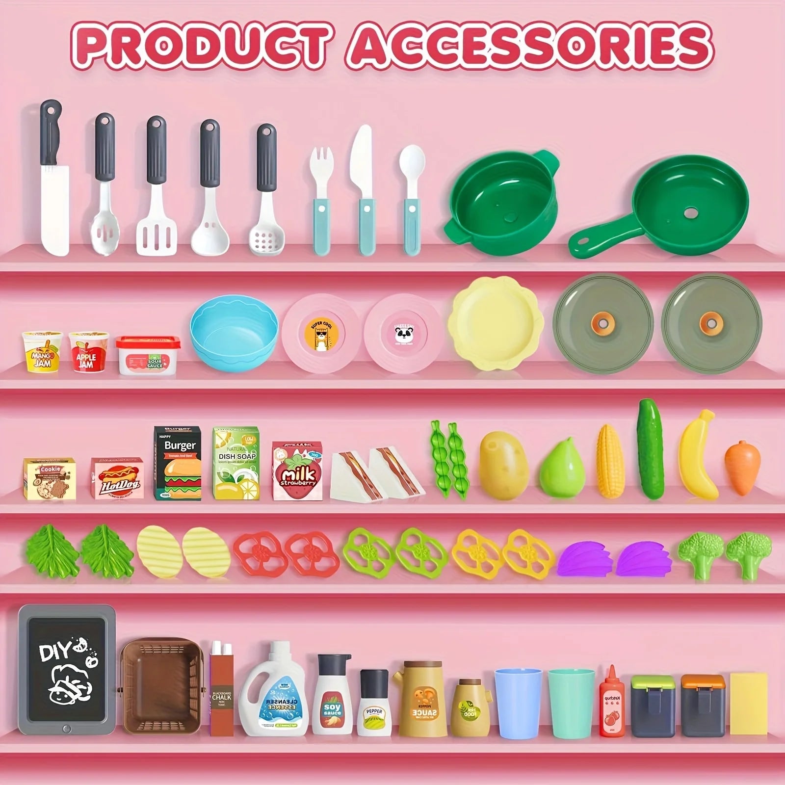 100CM Kids Kitchen Playset with Sound & Light Cooking Stove with Steam Play Sink Toy Pretend Play Food Toys for Boys Girls Gift