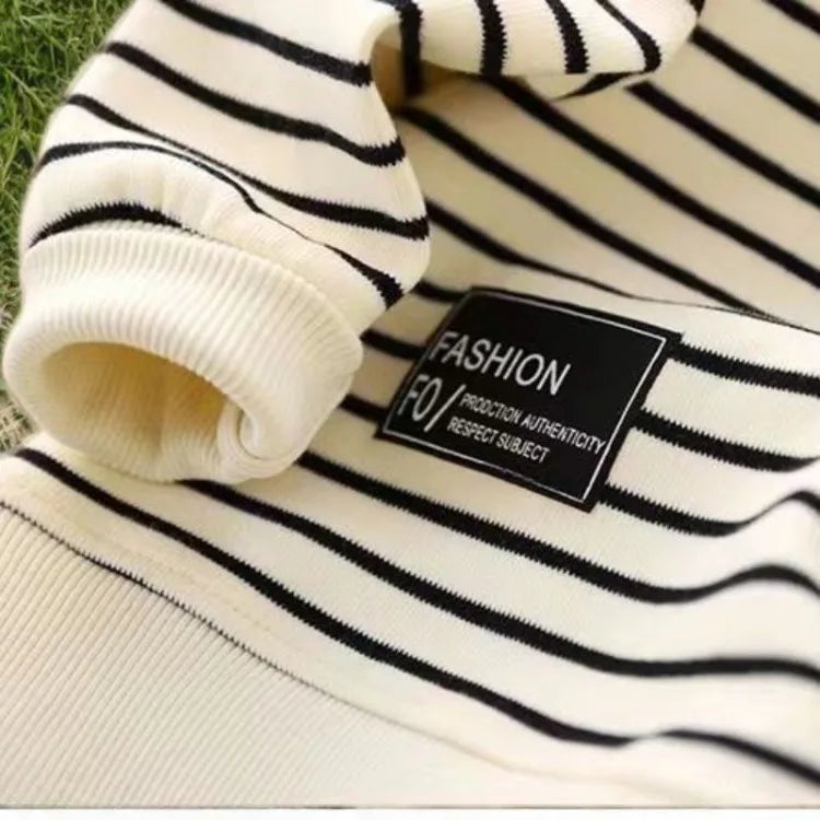 2025 New Boys' Medium-Large Lightweight Autumn Polo-Style Sweatshirt - Striped Half-Zip with Stand Collar & Lapel Top