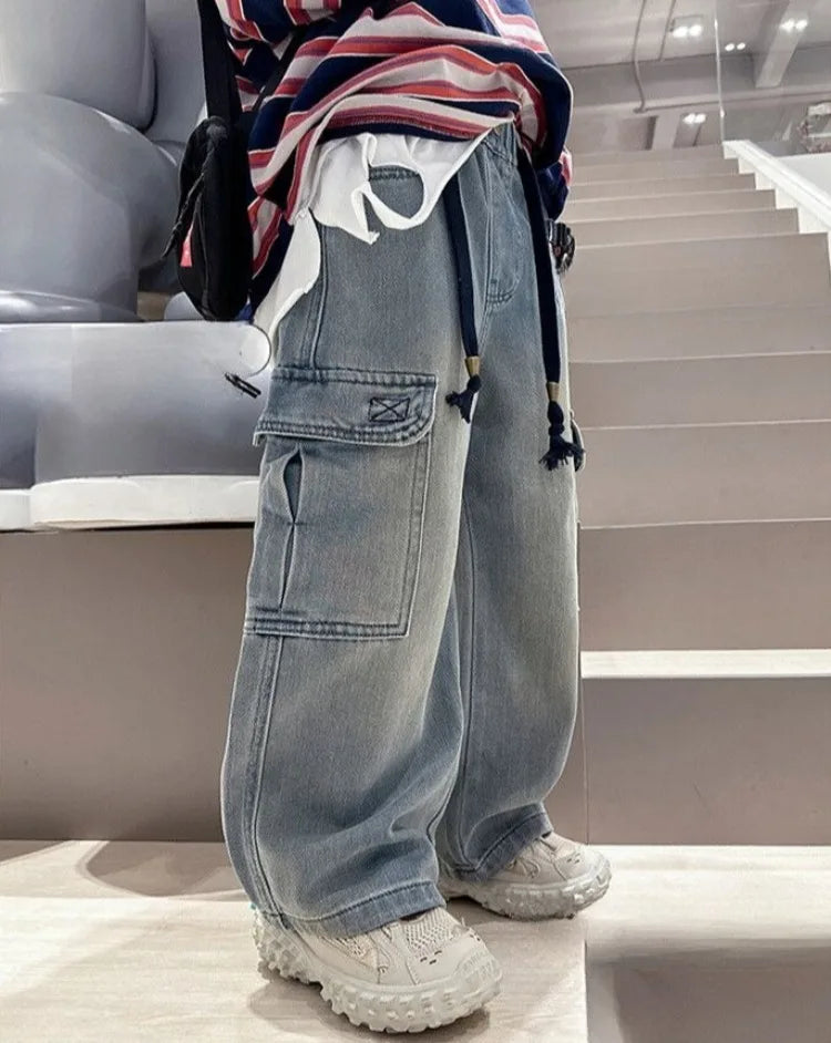 2025 Spring Autumn New Boys Loose Straight Jeans Lightweight Casual Pants for Tween Boys - Premium Denim Straight Leg Long Pants