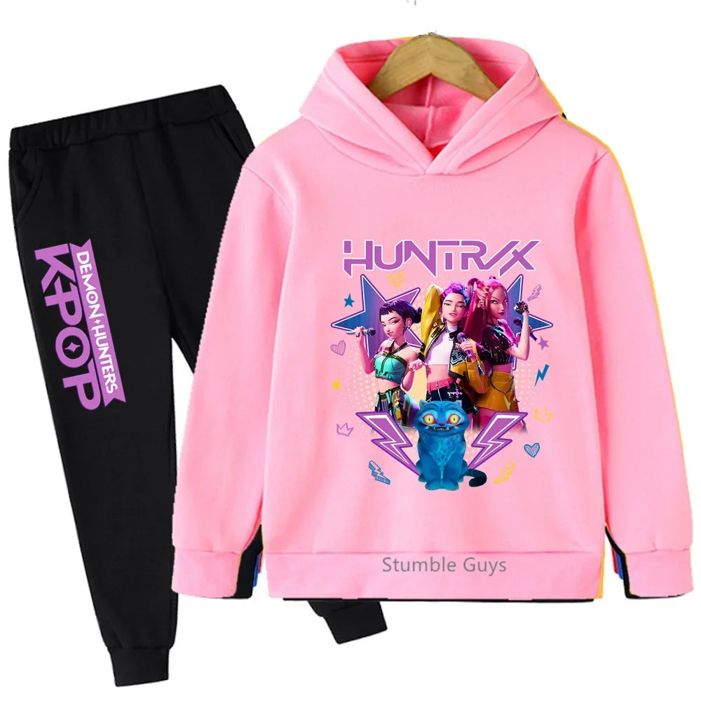Fashion Casual Kpop Demon Hunters Hoodie Set Boys Girls Kids Autumn Anime Sweatshirts Trucksuit Wear