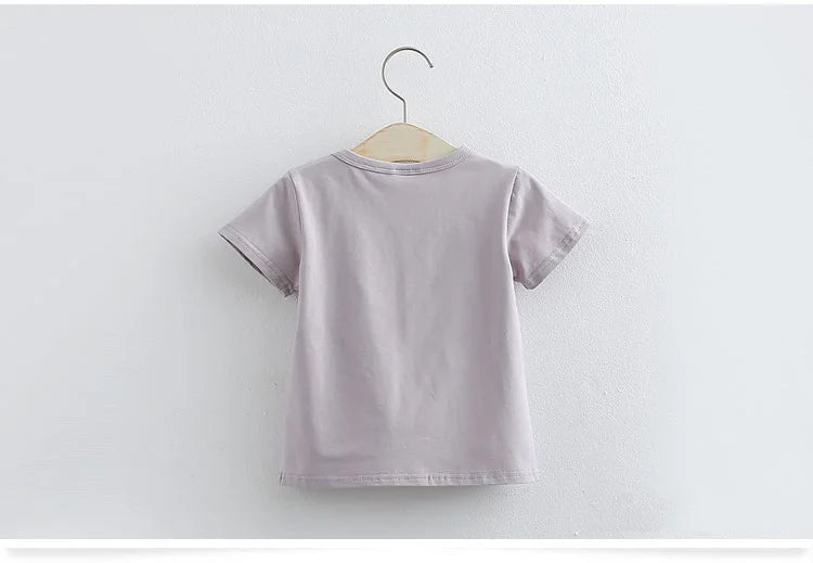 2025 Summer 2 3 4 6 8 10 Years Children Cotton Cartoon Star Bird Cat Rabbit Animal Print Short-Sleeve T-Shirt For Kids Baby Girl