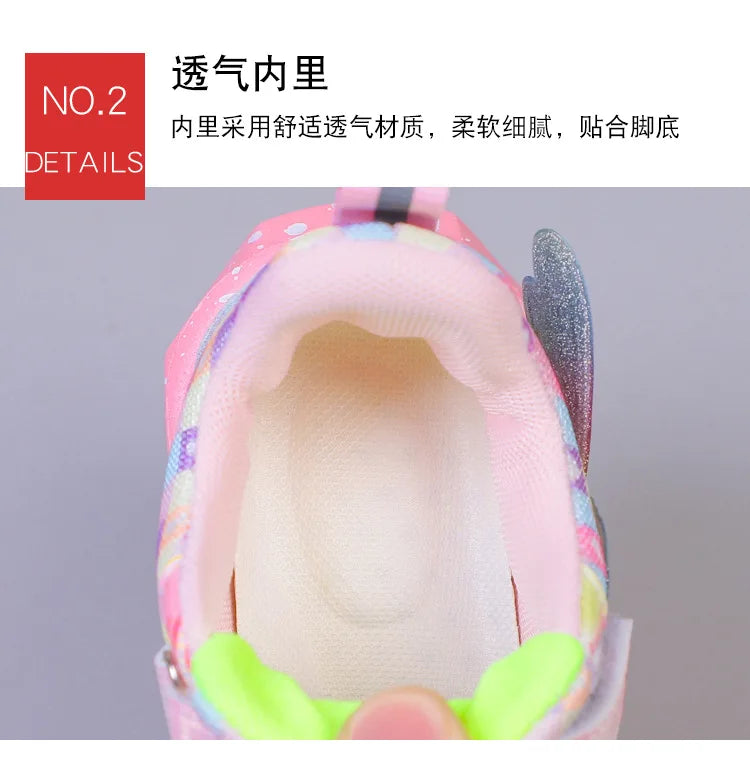 Disney Children's Sports Shoes Led Lights Sneaker Cartoon Frozen Princess  Elsa PU Leather Girls' Pink Children's Running Shoes