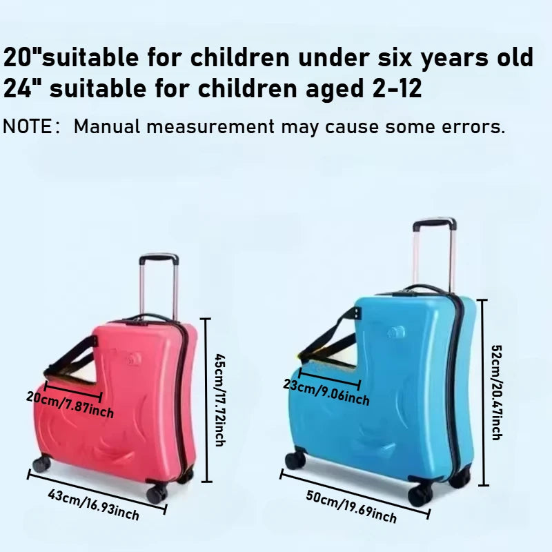Kids Scooter Suitcase Cartoon Sit & Riding Luggage with 360° Swivel Wheel Pedal Removable Seat Belt Cabin Luggage for Boy Girl