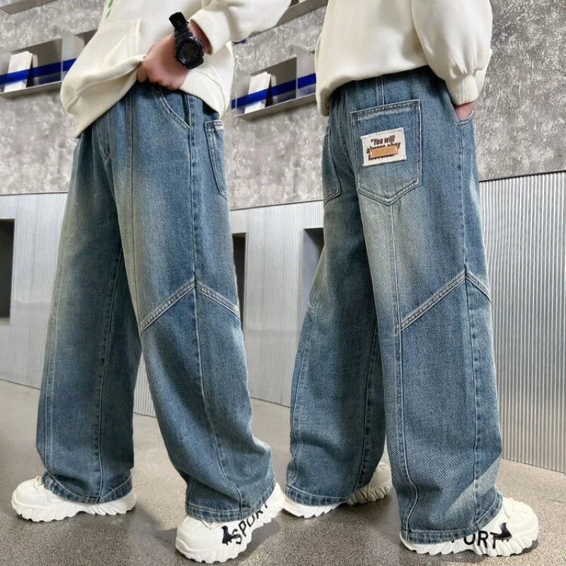 Boys' Jeans Spring Autumn Loose Straight Leg Stylish Versatile Long Pants Hot Sale Ages 7-14
