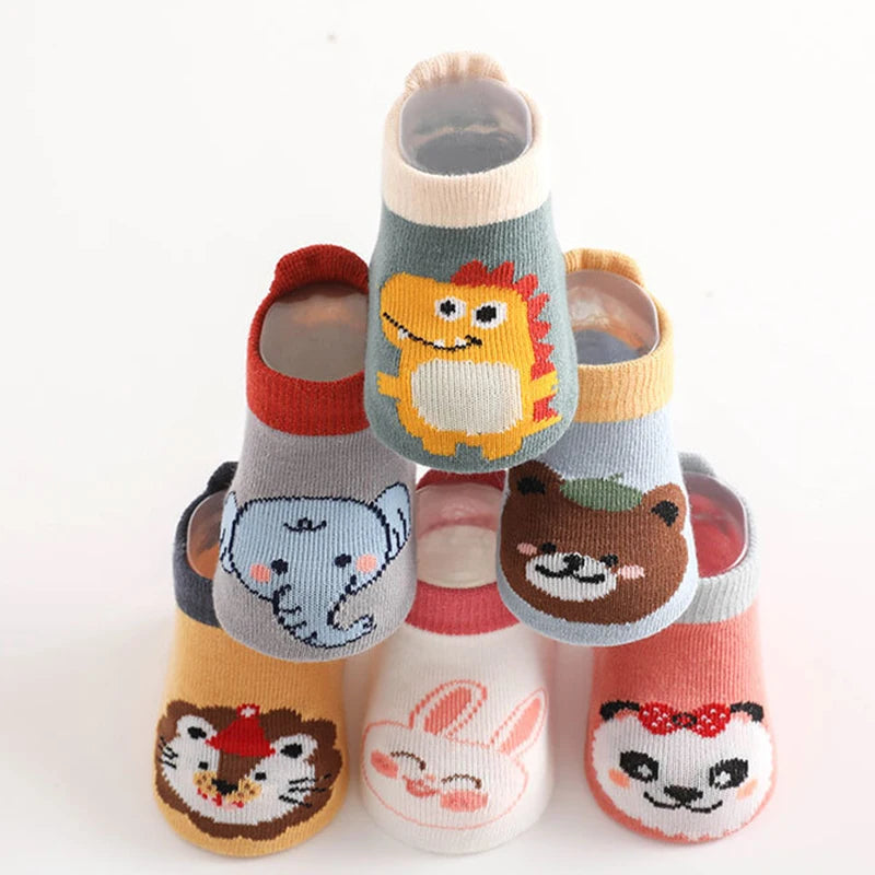6 Pairs Spring Summer Kids Cotton Socks Children Autumn Cute Cartoon Animal Pattern Comfy Breathable Baby Non-slip Floor Socks