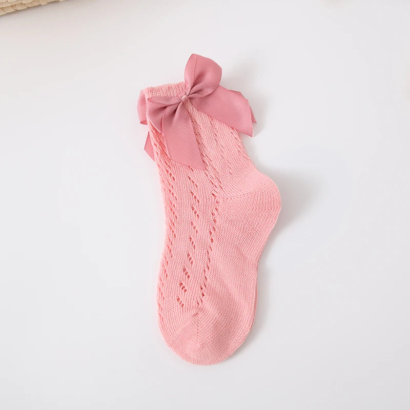 1 Pairs Summer Bow Baby Girls Socks Toddler Long Sock Infant Knee High Cotton Mesh Spanish Style Breathable Socks For 0-8Years