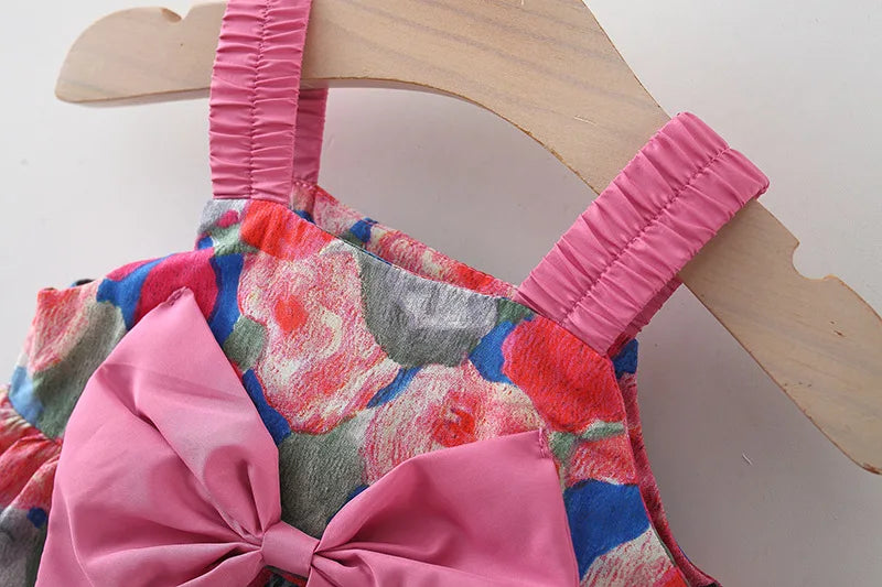 (0-3 Year Old Baby Girl Dress) Summer New Small Floral Bow Children'S Sleeveless Clothes, Free Bow Hat Included