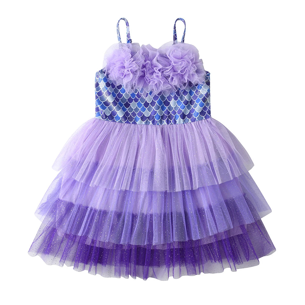 VIKITA 2023 Summer Girls Dresses New Mermaid Kids Dress For Girls Sequined Children Birthday Party Vestidos Cartoon Girl Clothes