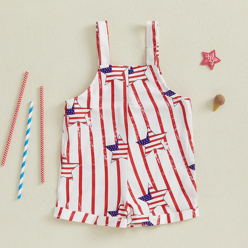 Infant Boys Patriotic Rompers American Flag Print Sleeveless Summer Bodysuits Jumpsuits for Independence Day