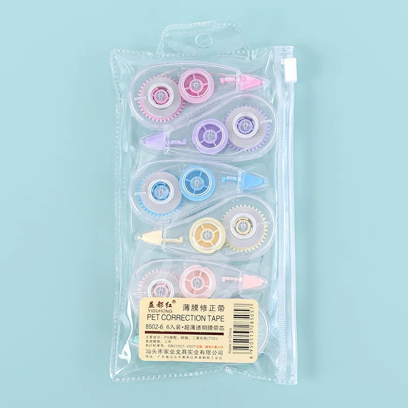 6Pcs/Set Correction Tapes Altered Tools Transparent Visible Stationery Cute Boy Girl Portable Mini Tape Set School Office Supply