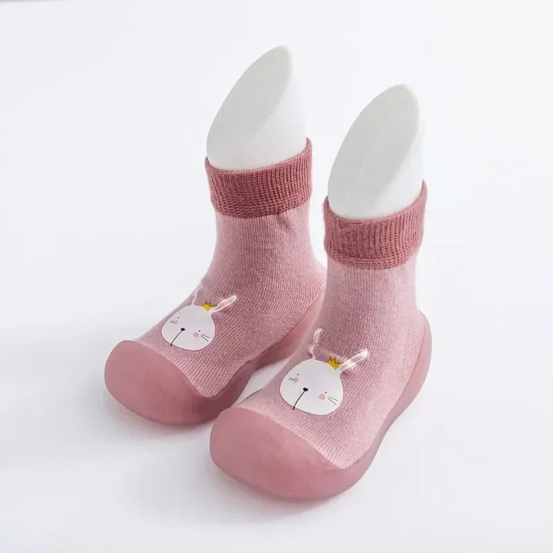 Cute Baby Walking Shoes Soft Soled Knitted Cotton Socks Children's Socks Shoes Hot Stamping Cartoon Anti Kick Toe Caps