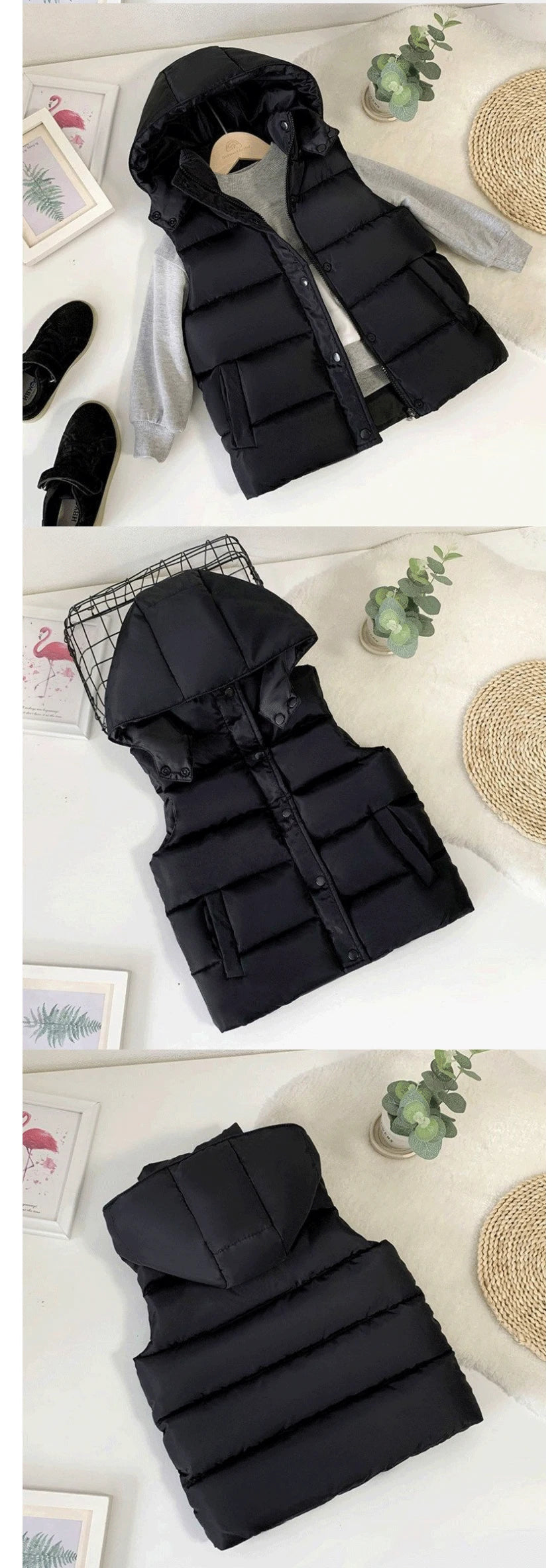 1-12Y Winter Warm Sleeveless Jacket For Children Jacket Thicken Hooded Vest For Boys Girls Kids Waistcoat Coat Insulated Vest
