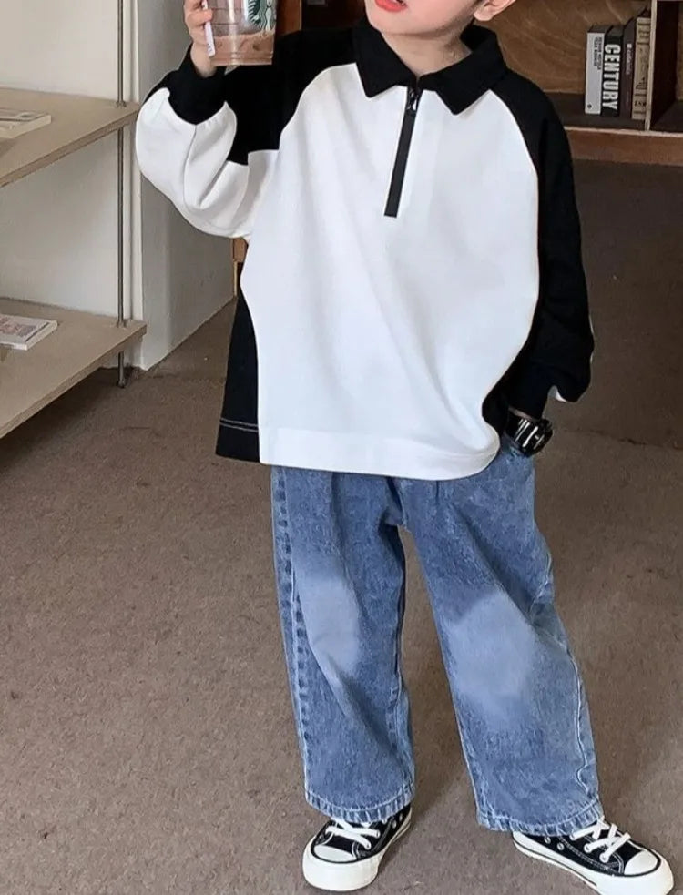 Boys' 2025 Spring/Autumn New Arrival Cotton Punk-Style Street-Savvy Trendy Polo Collar Sweatshirt - Stylish Baby Boys' Top