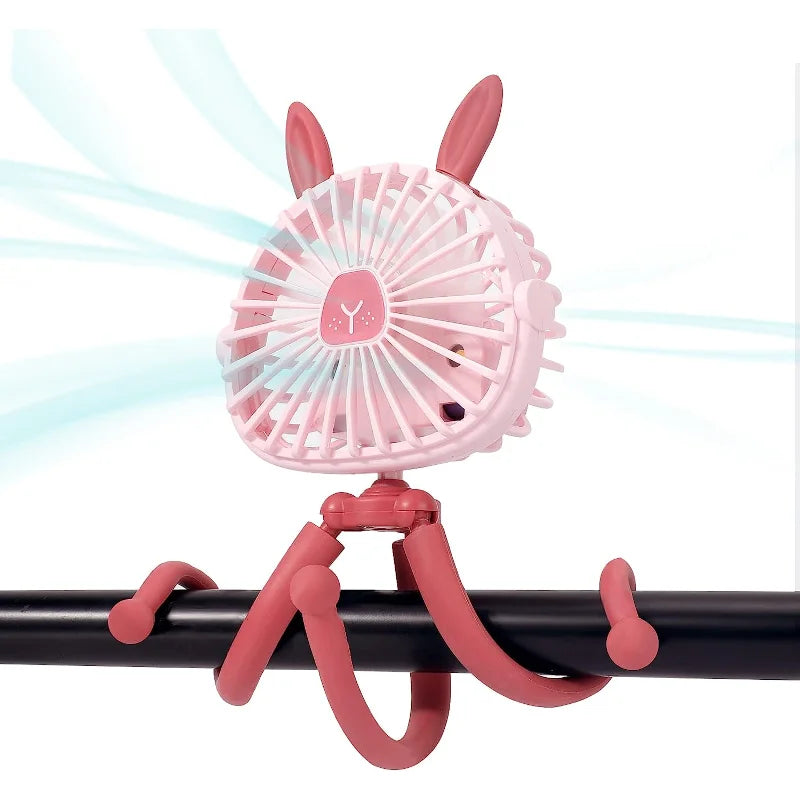 Baby Stroller Cooling Fan, Portable Fan with Tripod Clip on, Handheld Fan USB Rechargeable for Bed, Car Seat, Travel, Camping