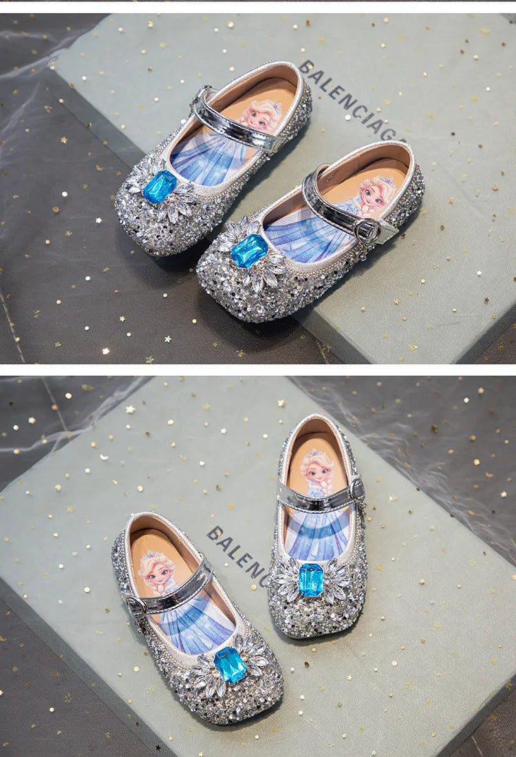 Kids'Casual Shoes PU Leather Sequin Crystal Fashion Summer Shoes For Girls Breathable Soft Bottom Blue Silver Pink Size 23-34