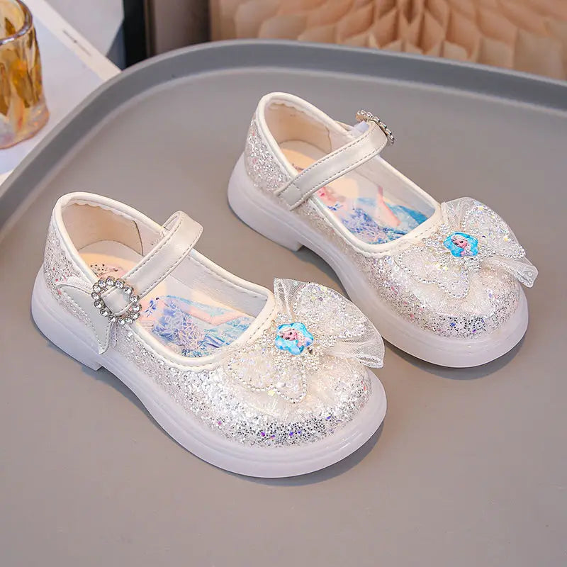 Disney Children's High Heel Princess Elsa Party LED Light Shoes Summer Girls Sandals Baby Girls' Crystal Blue Pink Shoes 23-34