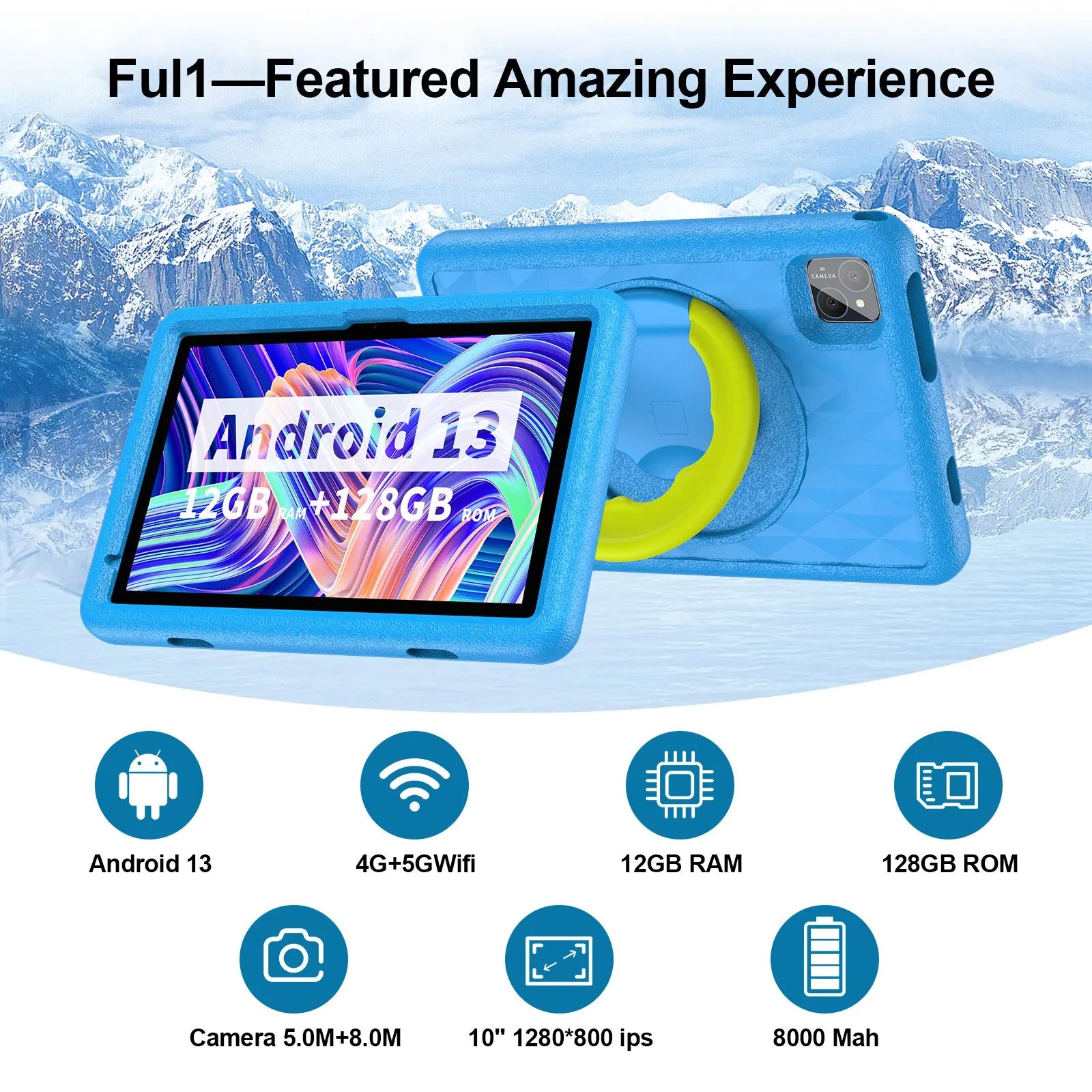 10.1 Inch Tablet for Kids, Android 13, Octa-Core, 4G LTE Dual SIM, Parental Control, 12GB RAM(6+6 Expand)/128 GB Storage