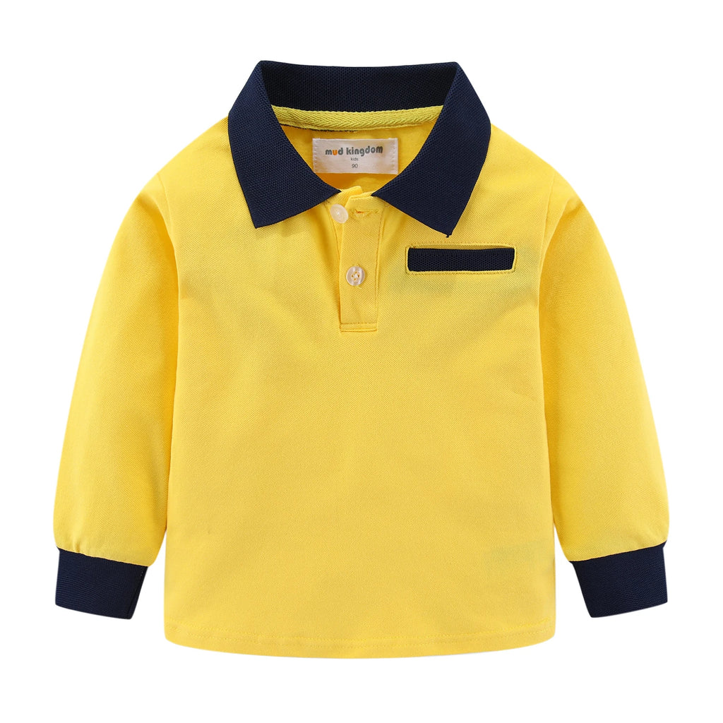 Mudkingdom Little Boys Long Sleeve Polo Shirts Solid Fashion Turn-down Collar Cotton Tops for Kids Clothing Spring Clothes