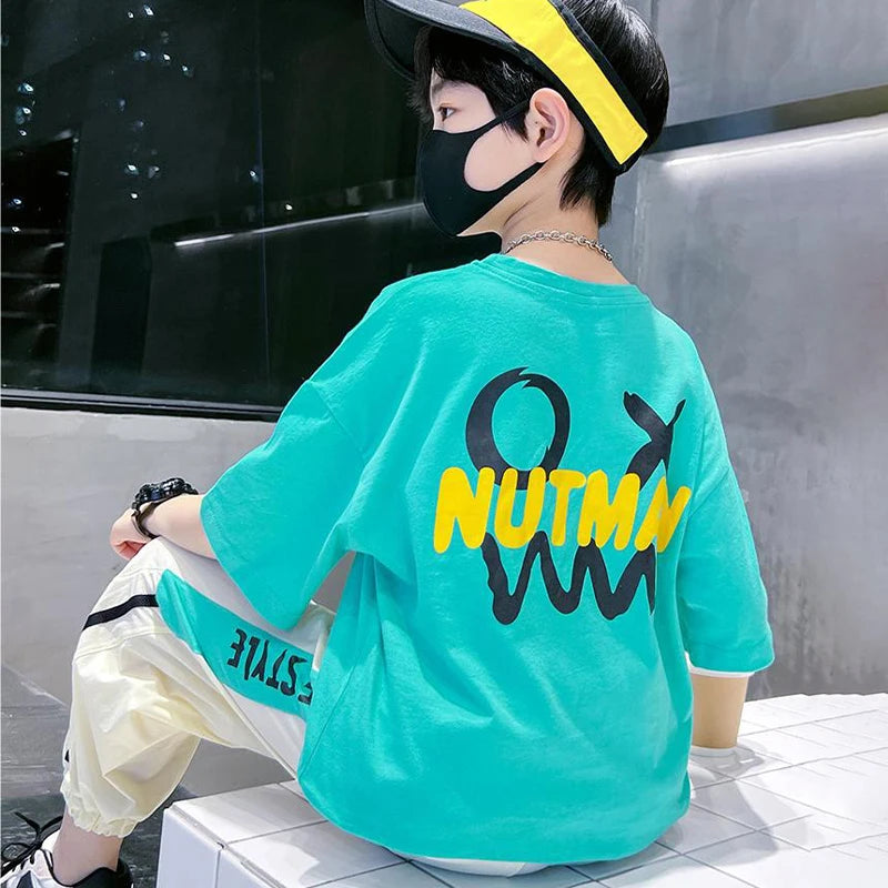 4-12 Years Teen Summer Boys Clothing Sets Fashion Letter Short Sleeve T-shirt Pants 2Pcs Suit For Kids Children Casual Outfits