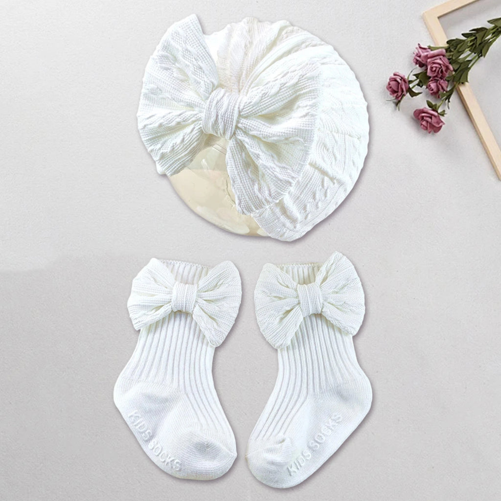 Adorable Baby Boy Knit Hat and Booties Set Newborn Soft Beanie Cap with Pom Pom and Matching Socks for Infants