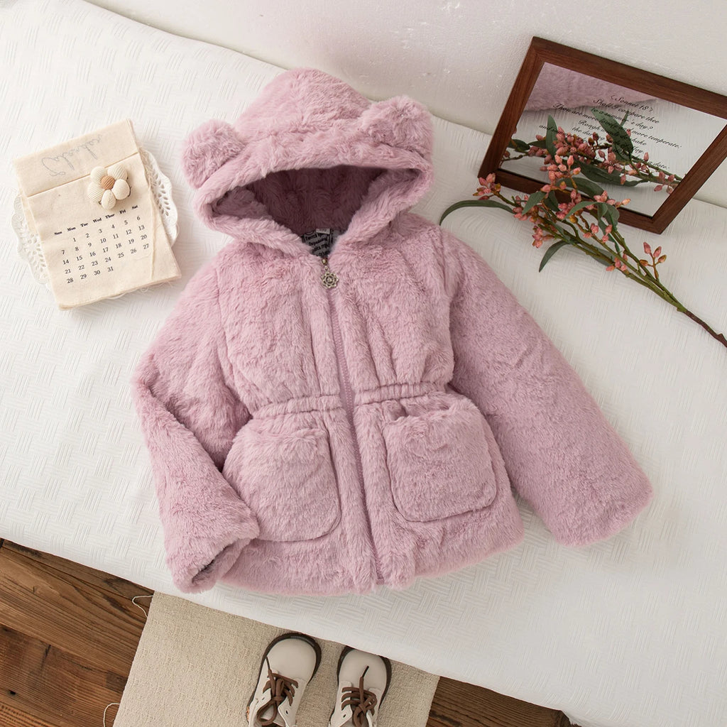 Winter New Solid Color Long Sleeved Baby Girl Coat, Thick And Warm Children'S Clothing Suitable For Babies Of 90-140 Height