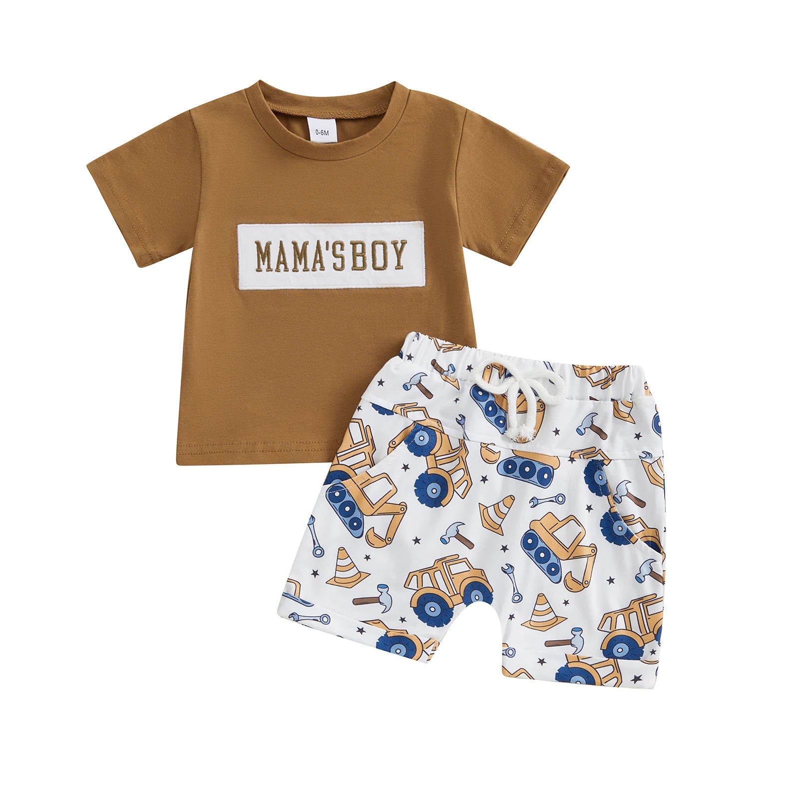 Adorable Baby Boys Summer Outfits with Fun Letter Print T-Shirt and Cute Digger Print Shorts Set for 2-Piece Stylish Ensemble